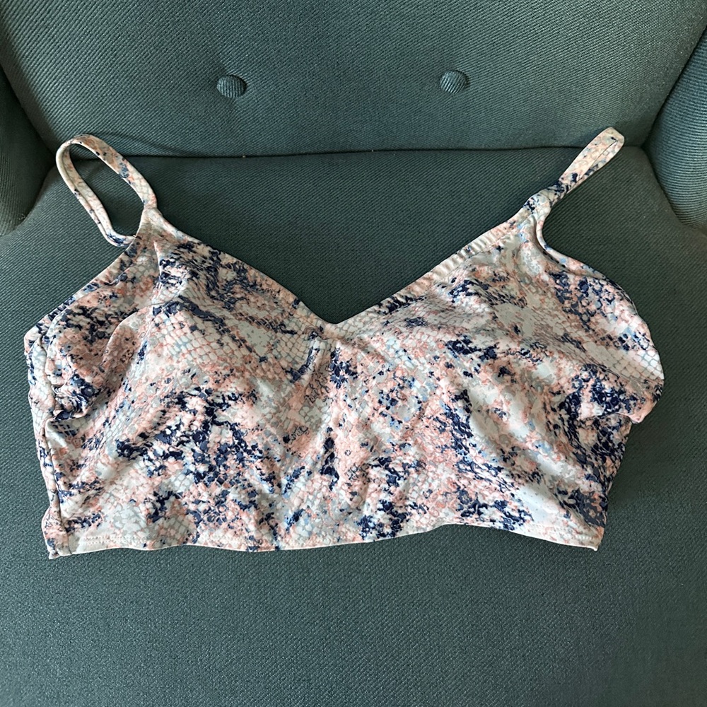 Snake skin bathing suit top.